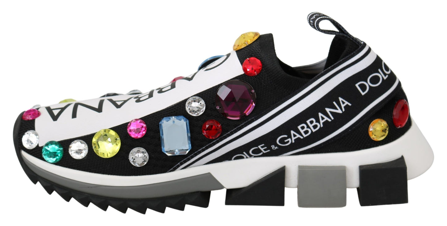 Dolce &amp; Gabbana Black Low-Top Sneakers with Crystal Embellishment