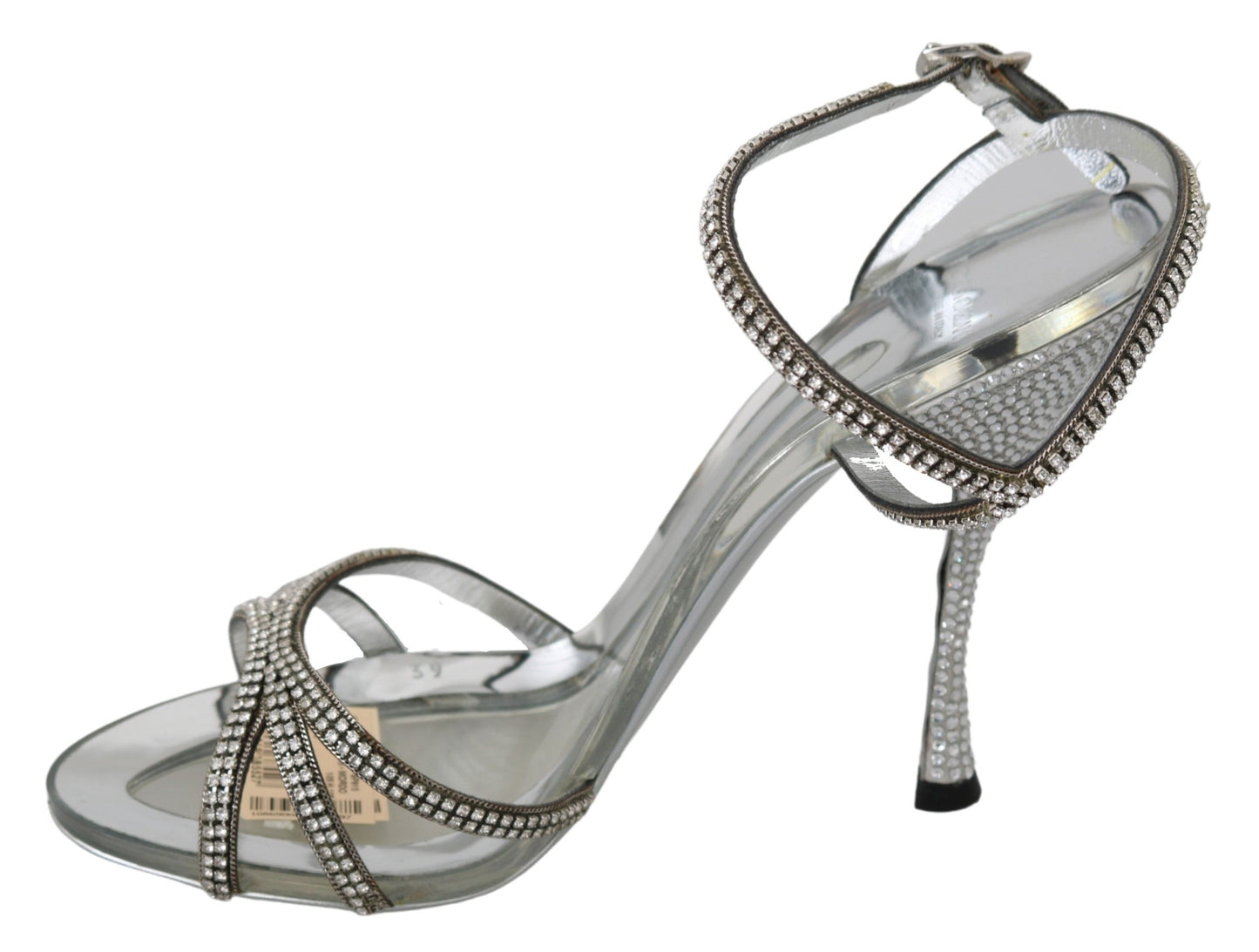 Dolce &amp; Gabbana Silver Leather Ankle Strap Sandals with Crystals