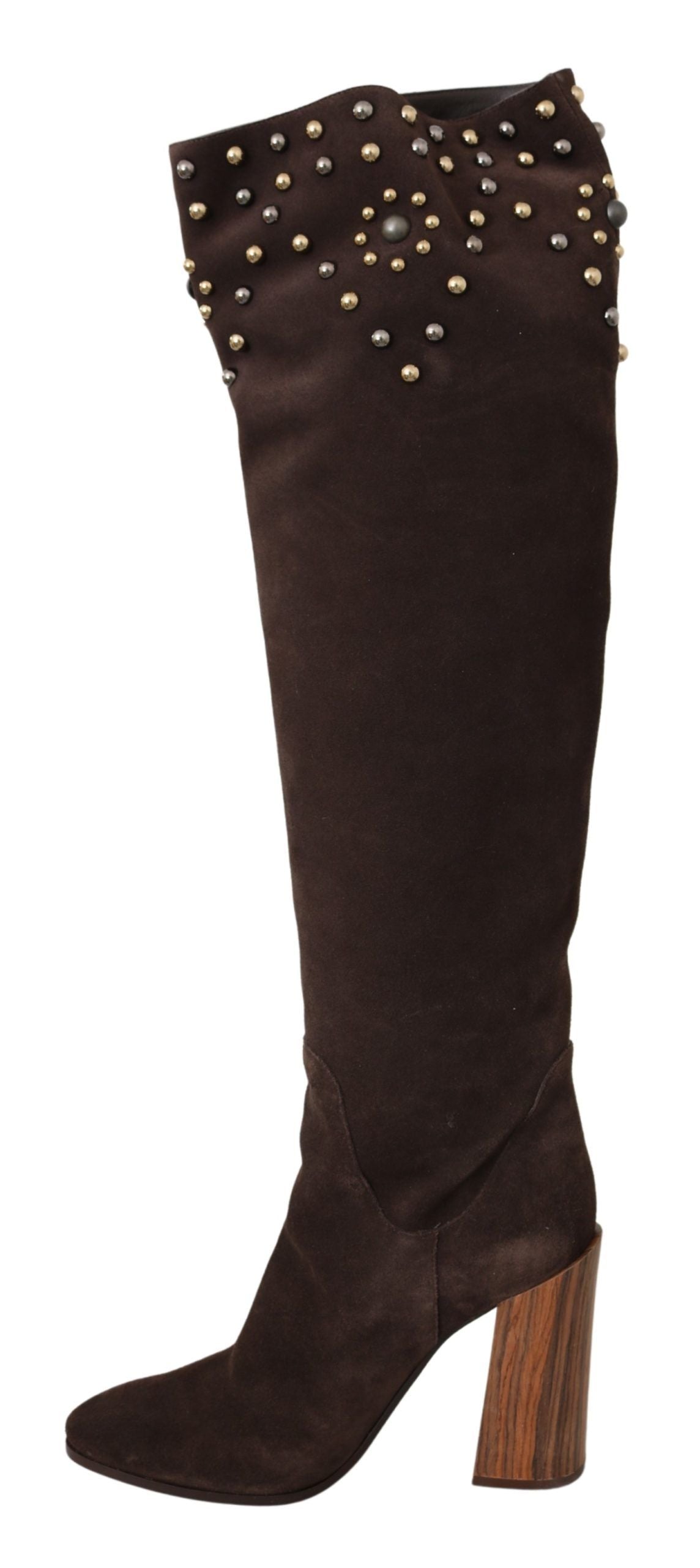 Dolce &amp; Gabbana Suede Knee High Boots with Studs in Brown