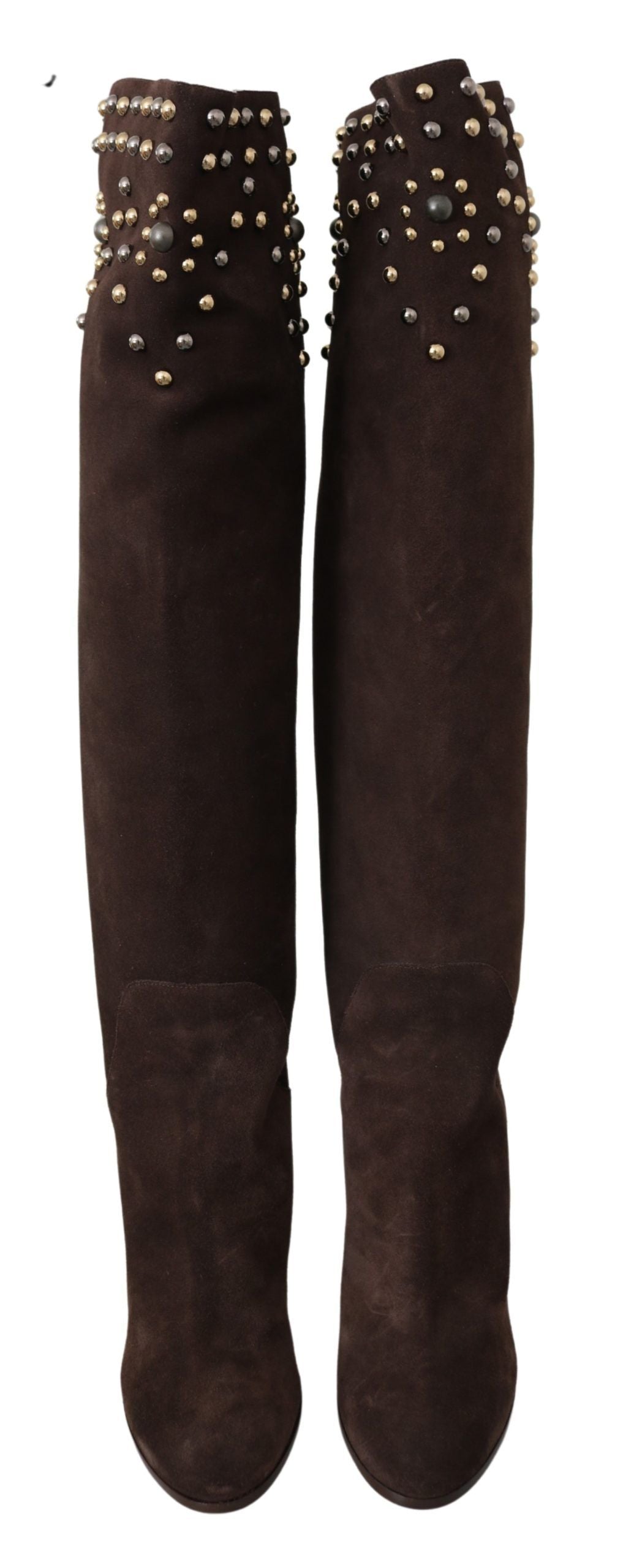 Dolce &amp; Gabbana Suede Knee High Boots with Studs in Brown