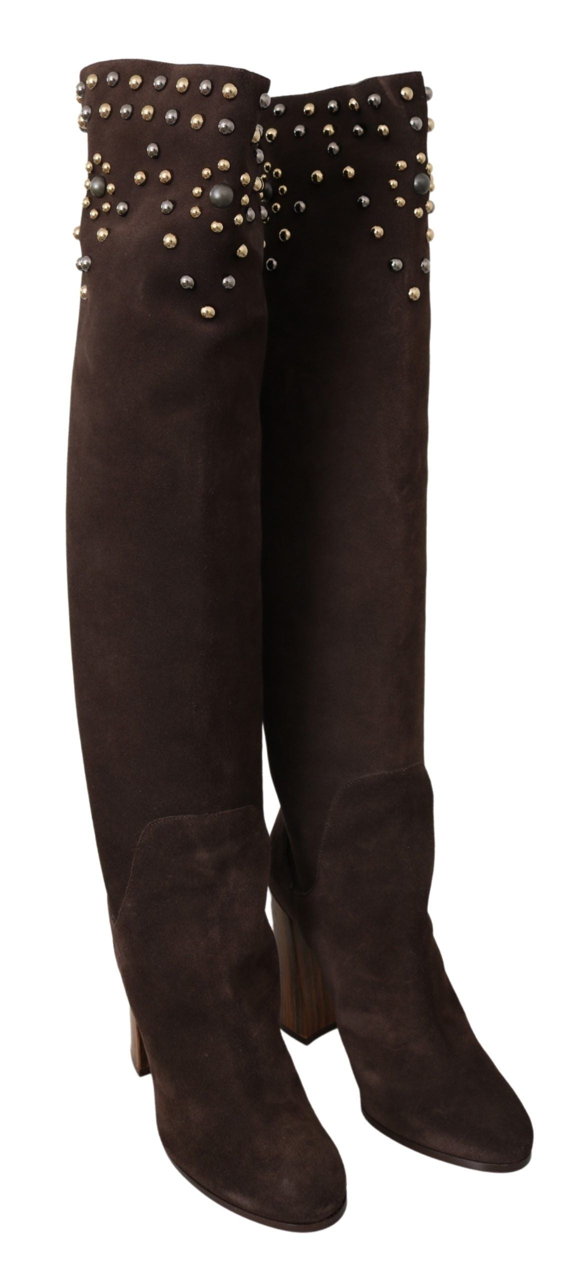 Dolce &amp; Gabbana Suede Knee High Boots with Studs in Brown