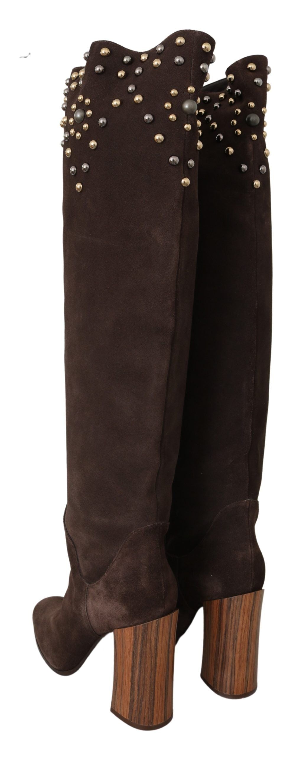 Dolce &amp; Gabbana Suede Knee High Boots with Studs in Brown