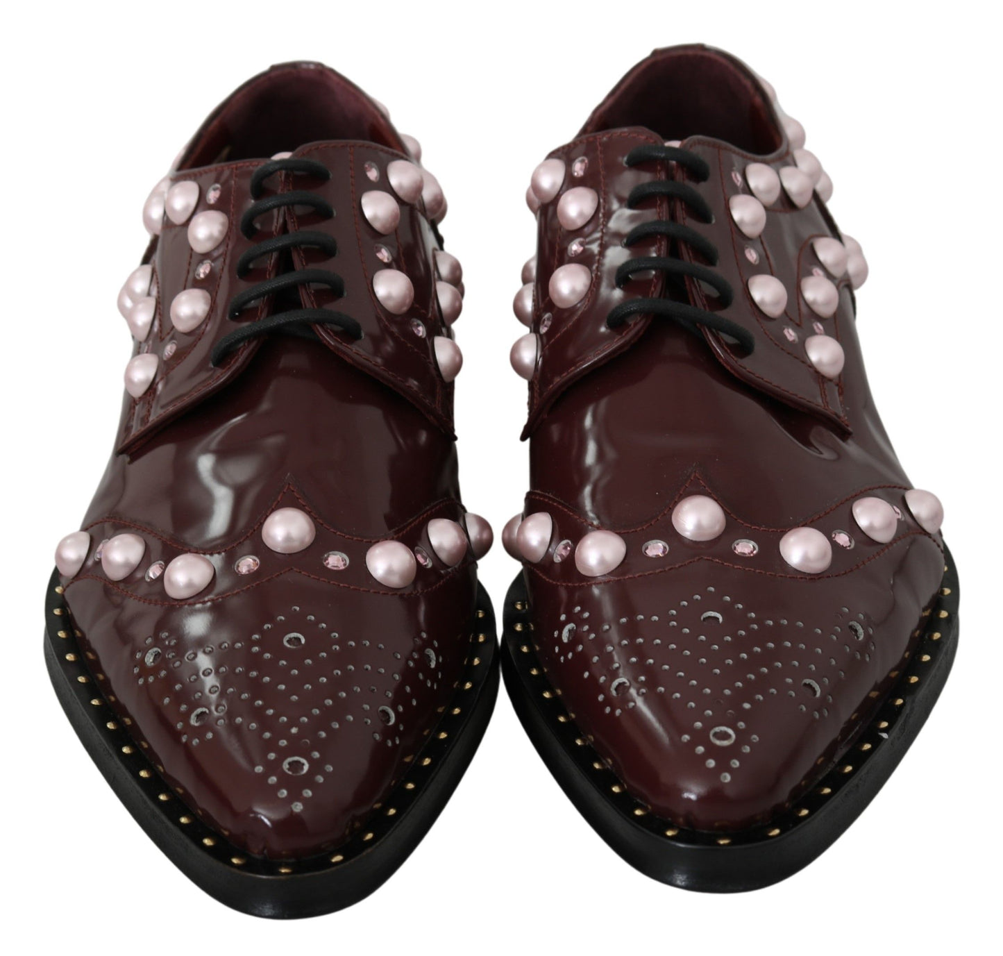 Dolce &amp; Gabbana Elegant burgundy lace-up flats with pearls and crystals