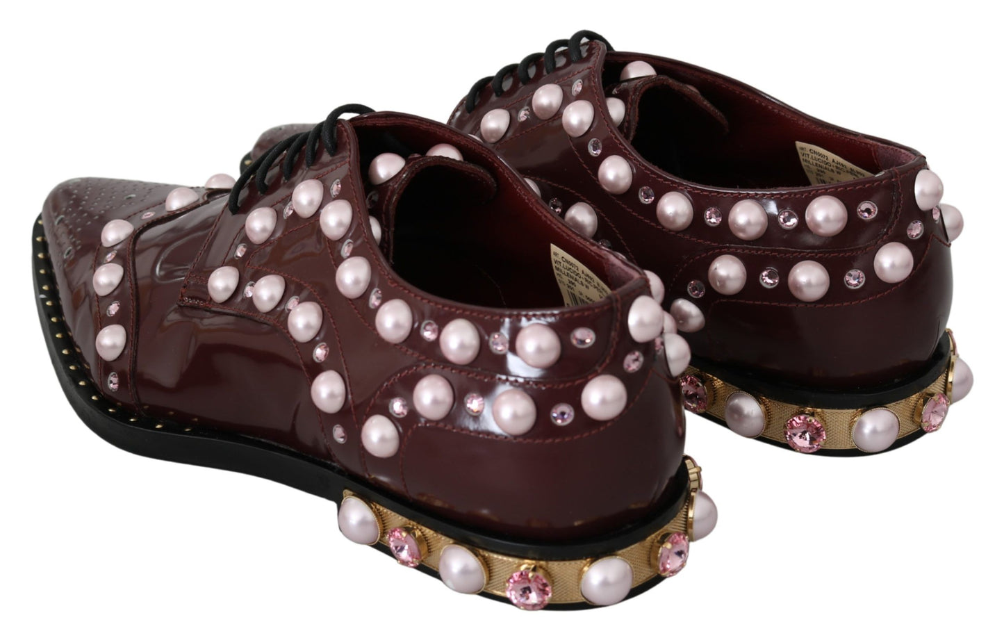 Dolce &amp; Gabbana Elegant burgundy lace-up flats with pearls and crystals