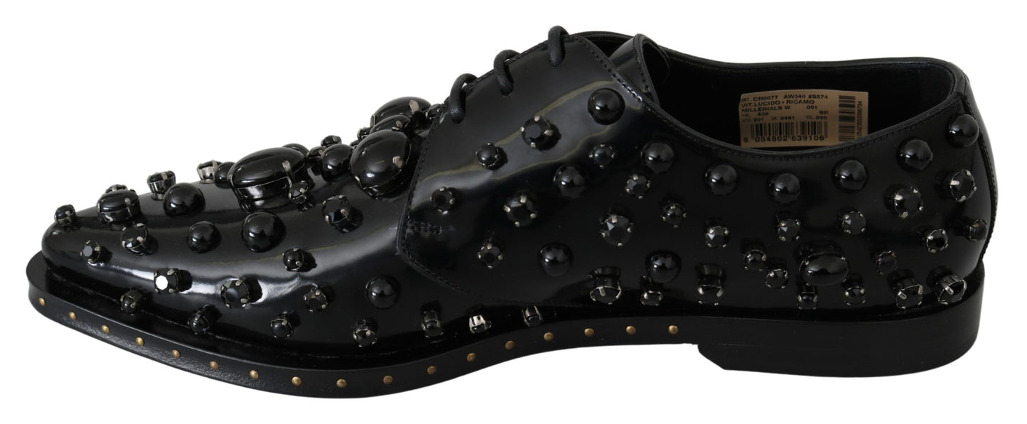 Dolce &amp; Gabbana Elegant Black Crystal Leather Shoes