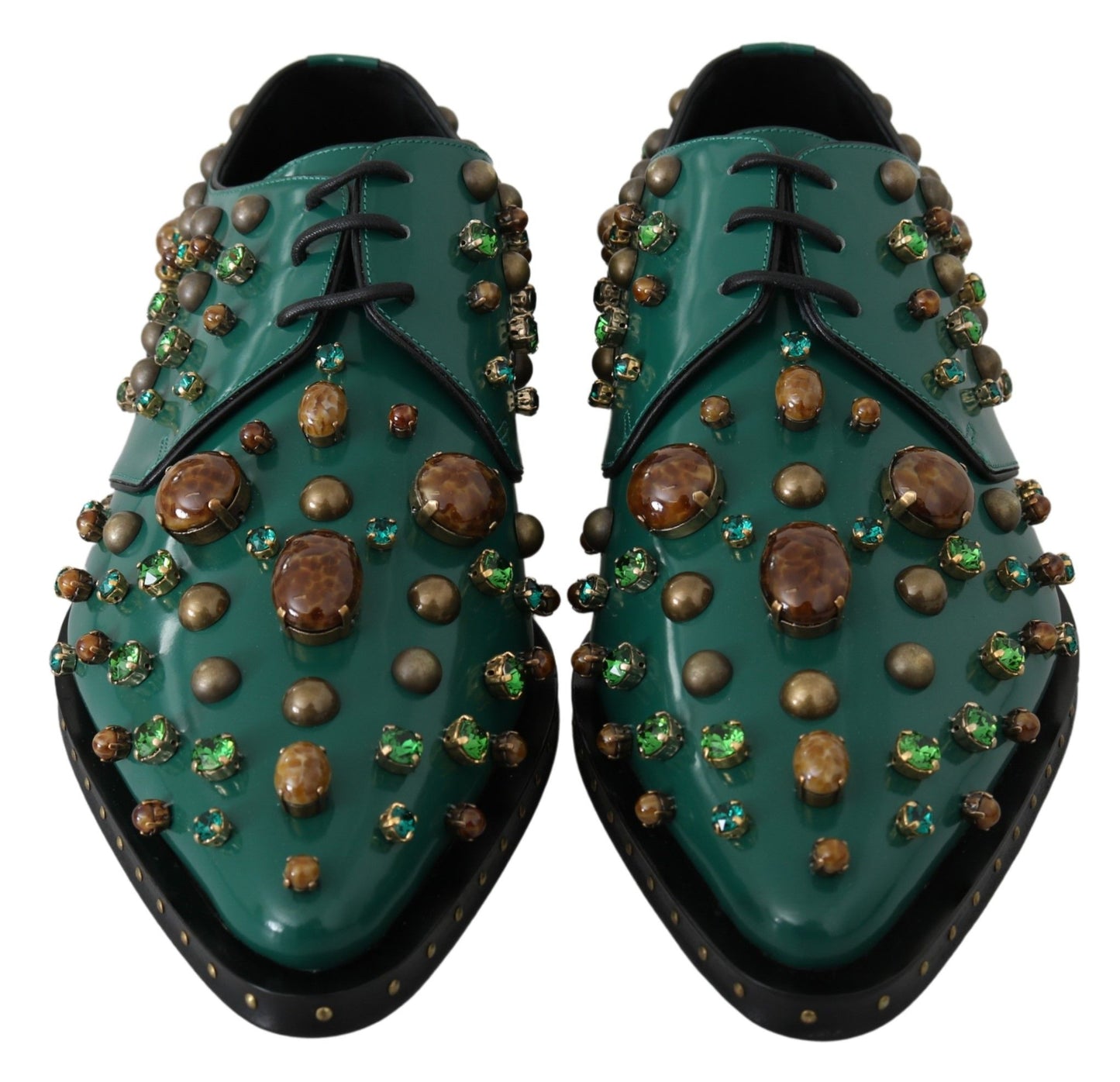 Dolce &amp; Gabbana Emerald Green Leather Shoes with Crystal Accents