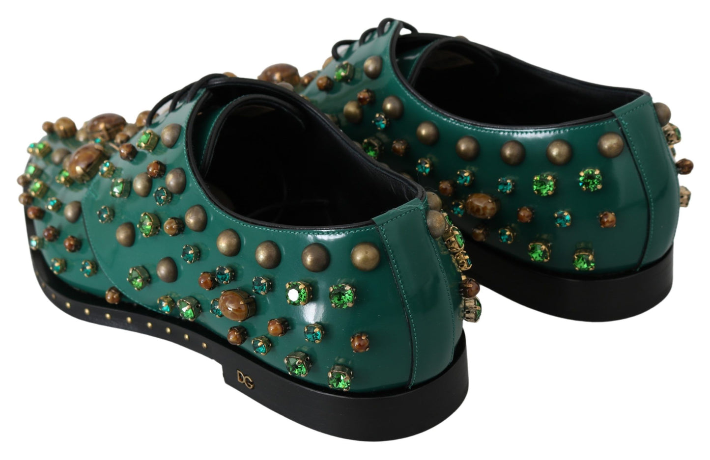 Dolce &amp; Gabbana Emerald Green Leather Shoes with Crystal Accents