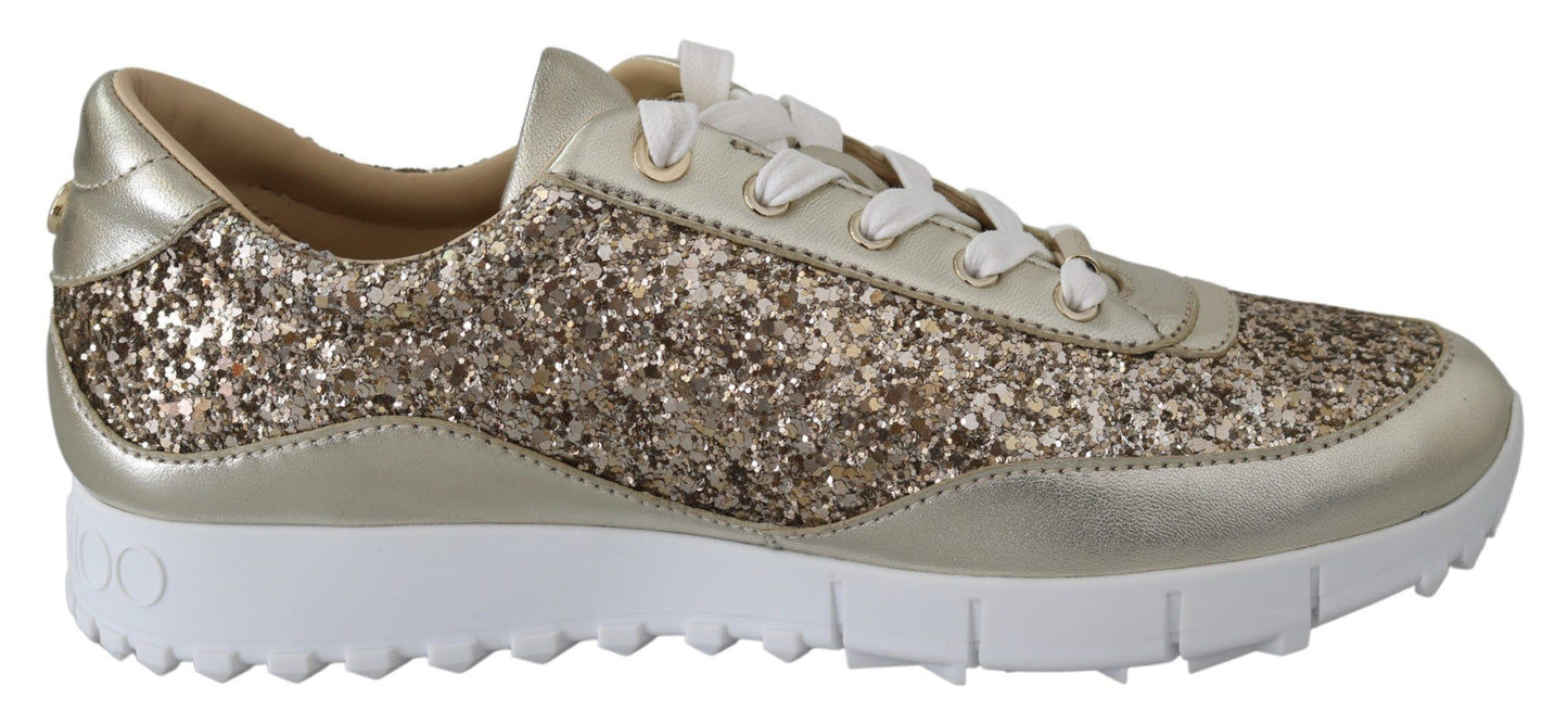 Jimmy Choo antique gold glitter leather sneakers