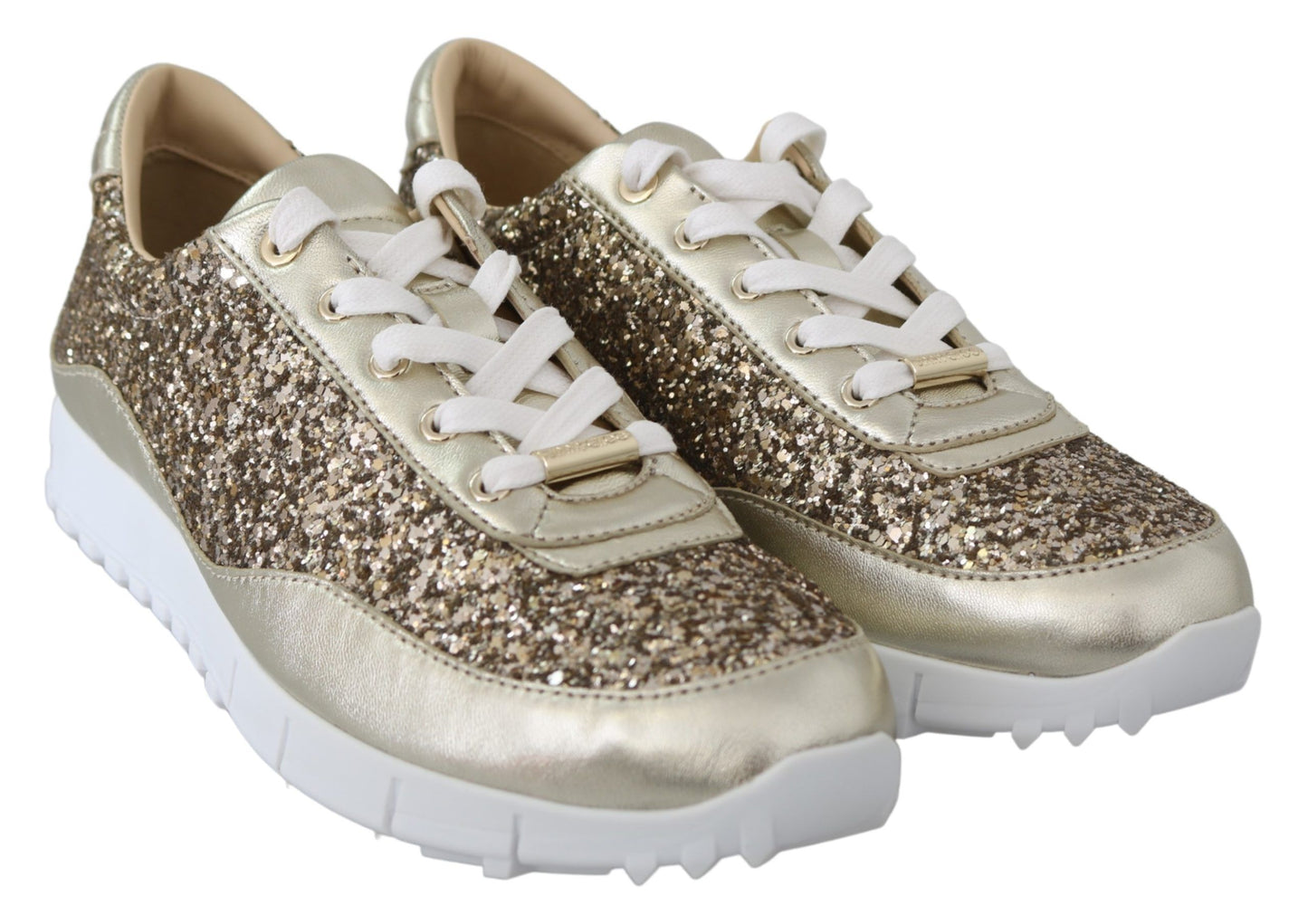 Jimmy Choo antique gold glitter leather sneakers