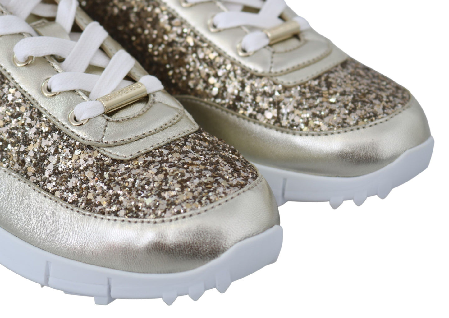 Jimmy Choo antique gold glitter leather sneakers