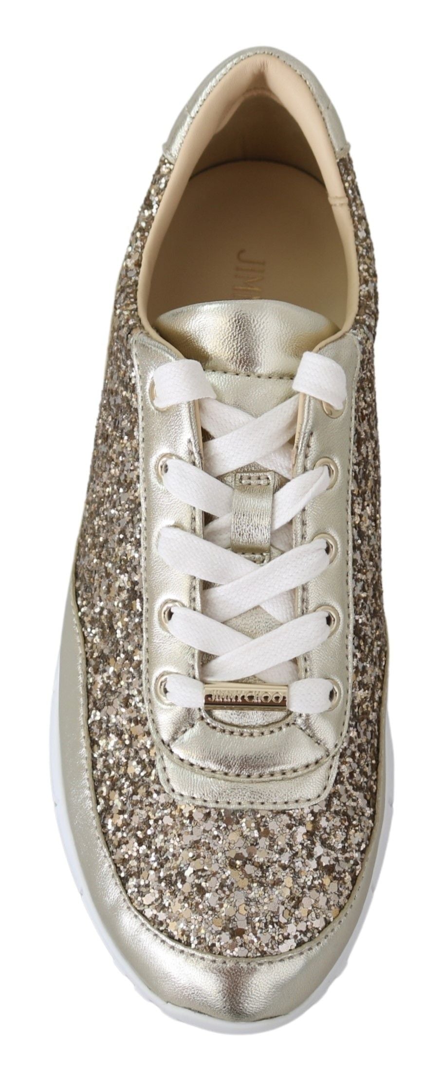 Jimmy Choo antique gold glitter leather sneakers