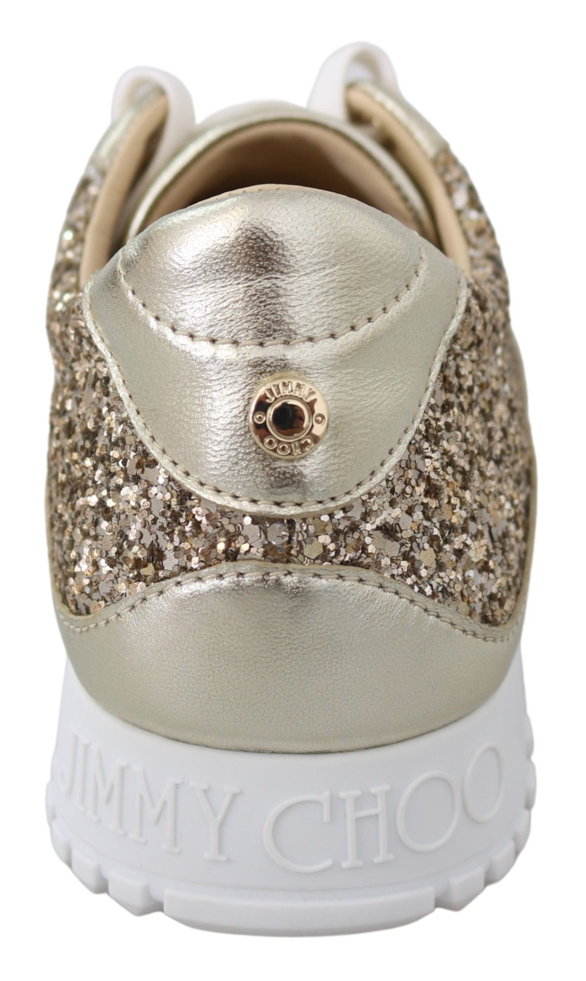 Jimmy Choo antique gold glitter leather sneakers