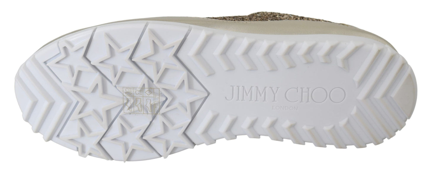 Jimmy Choo antique gold glitter leather sneakers