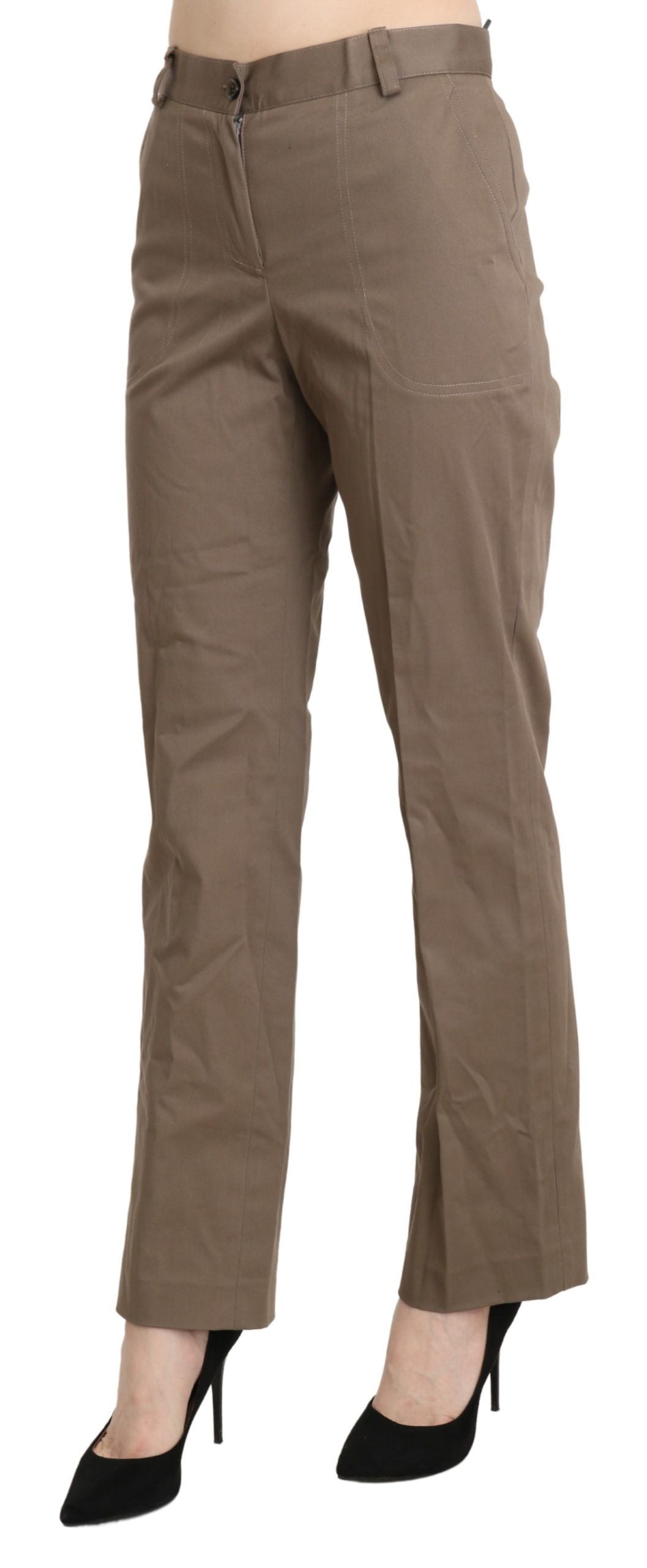 BENCIVENGA Elegant Straight Pants with High Waist in Brown