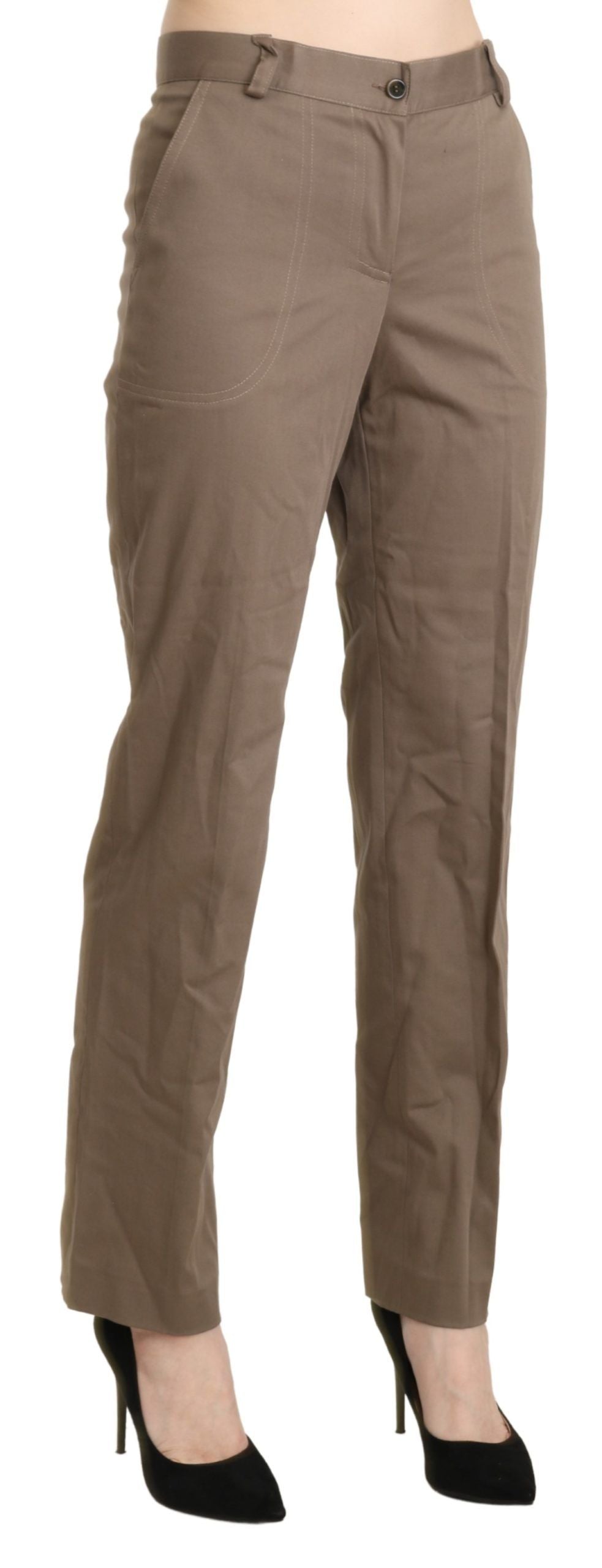 BENCIVENGA Elegant Straight Pants with High Waist in Brown