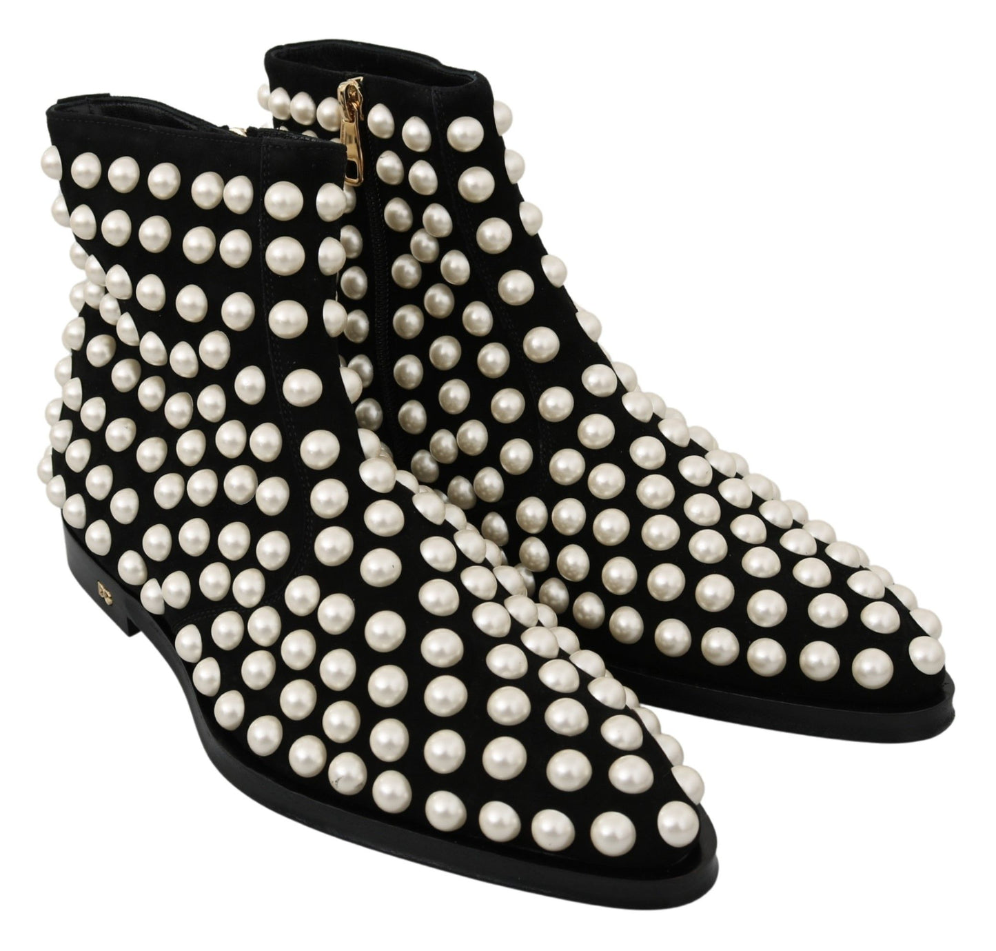 Dolce &amp; Gabbana Chic black suede ankle boots with pearls