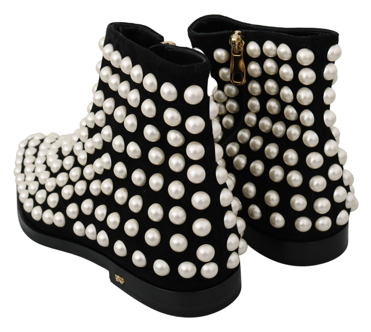 Dolce &amp; Gabbana Chic black suede ankle boots with pearls