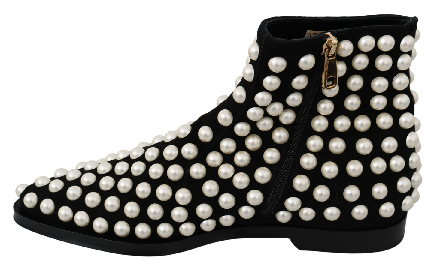 Dolce &amp; Gabbana Chic black suede ankle boots with pearls