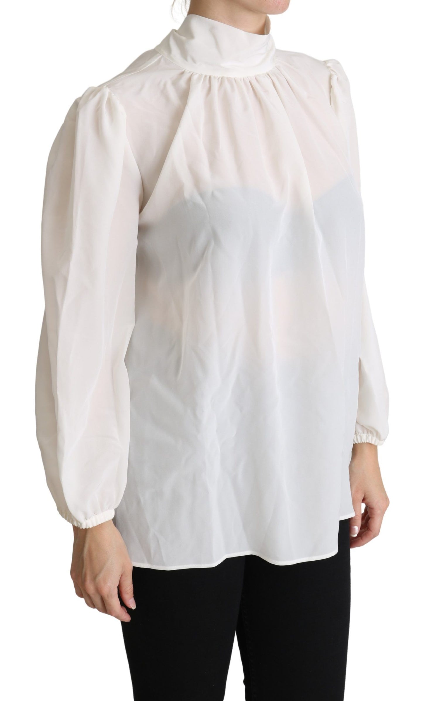 Dolce &amp; Gabbana Elegant white silk blouse with bow