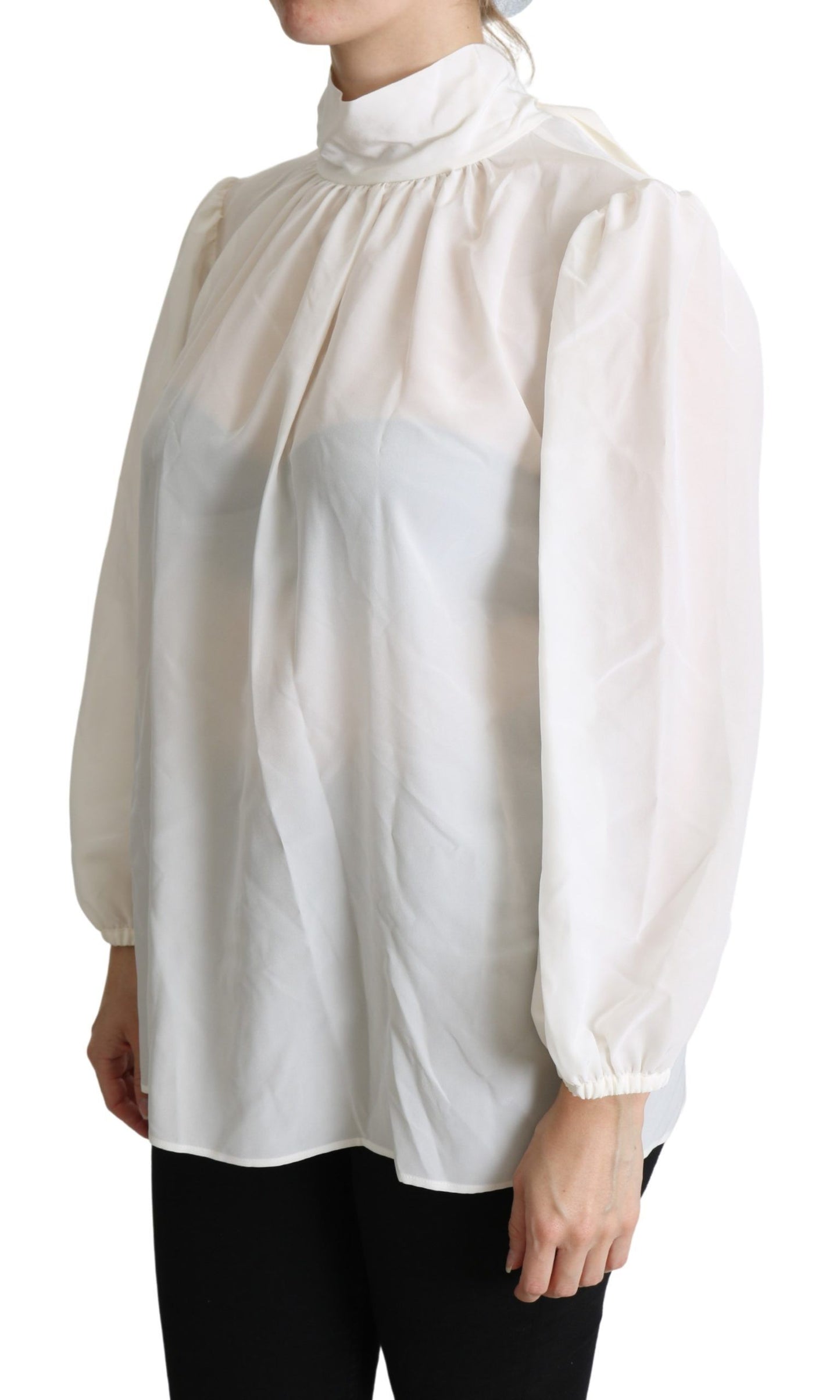 Dolce &amp; Gabbana Elegant white silk blouse with bow