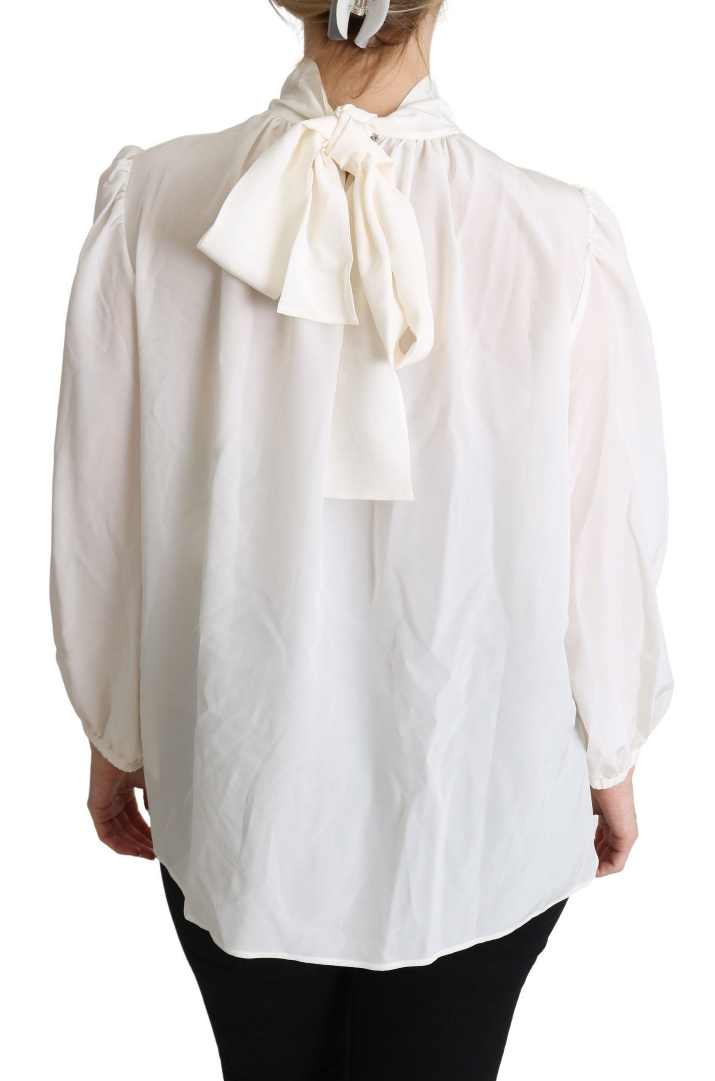 Dolce &amp; Gabbana Elegant white silk blouse with bow