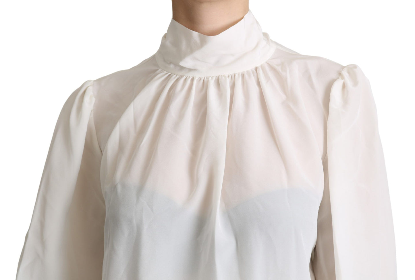 Dolce &amp; Gabbana Elegant white silk blouse with bow