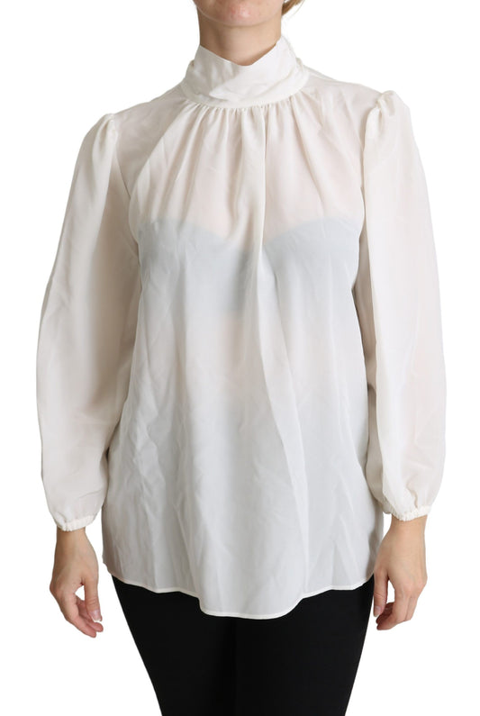 Dolce &amp; Gabbana Elegant white silk blouse with bow