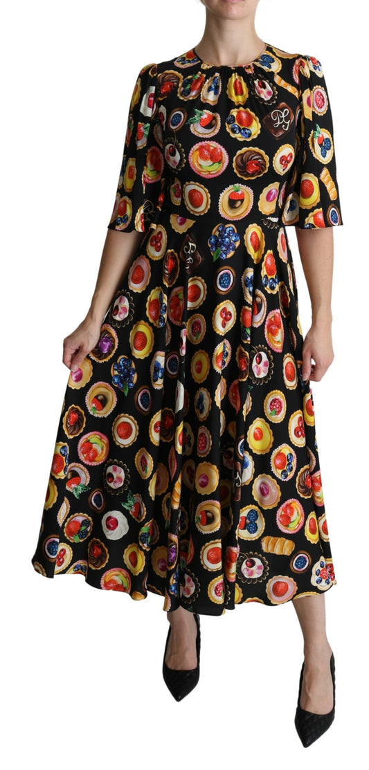 Dolce &amp; Gabbana Chic Multicolor Maxi Dress with Desserts Print