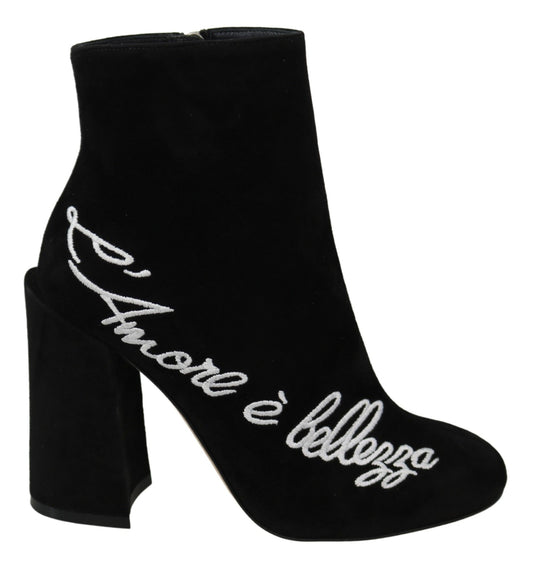 Dolce &amp; Gabbana Embroidered Lamb Suede Ankle Boots