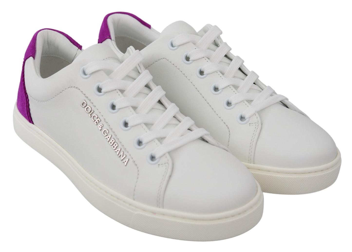 Dolce &amp; Gabbana Chic white leather sneakers with purple accents