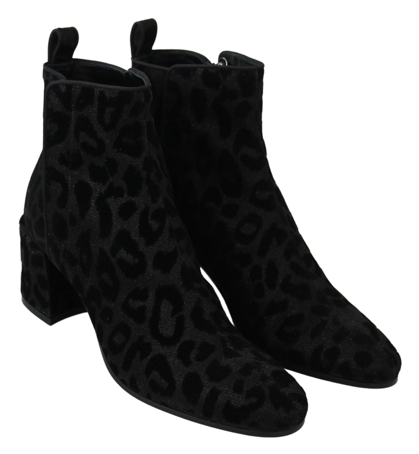 Dolce &amp; Gabbana Elegant black short boots with leopard print