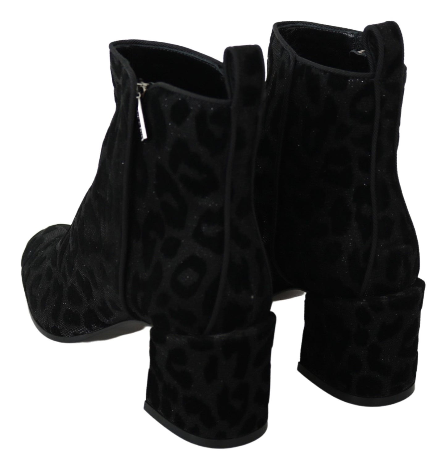 Dolce &amp; Gabbana Elegant black short boots with leopard print