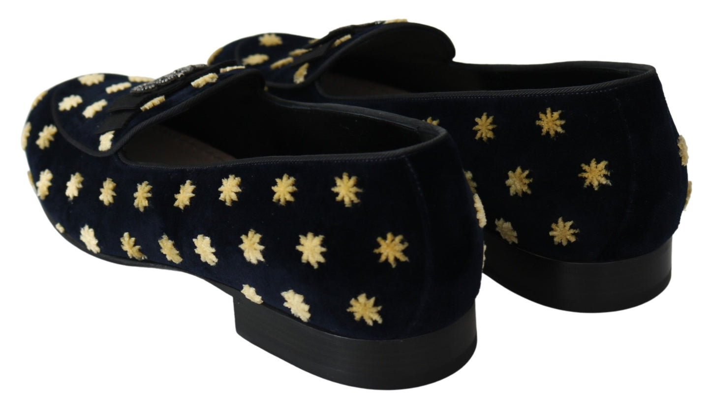 Dolce &amp; Gabbana Elegant velvet loafers with crown embroidery