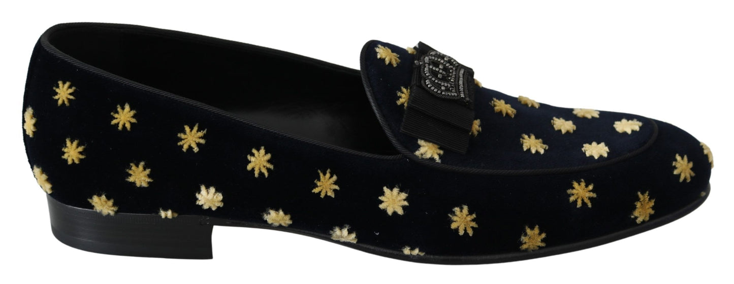 Dolce &amp; Gabbana Elegant velvet loafers with crown embroidery