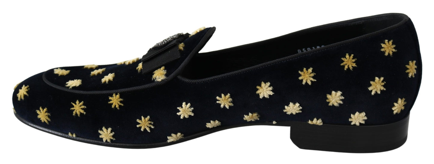 Dolce &amp; Gabbana Elegant velvet loafers with crown embroidery