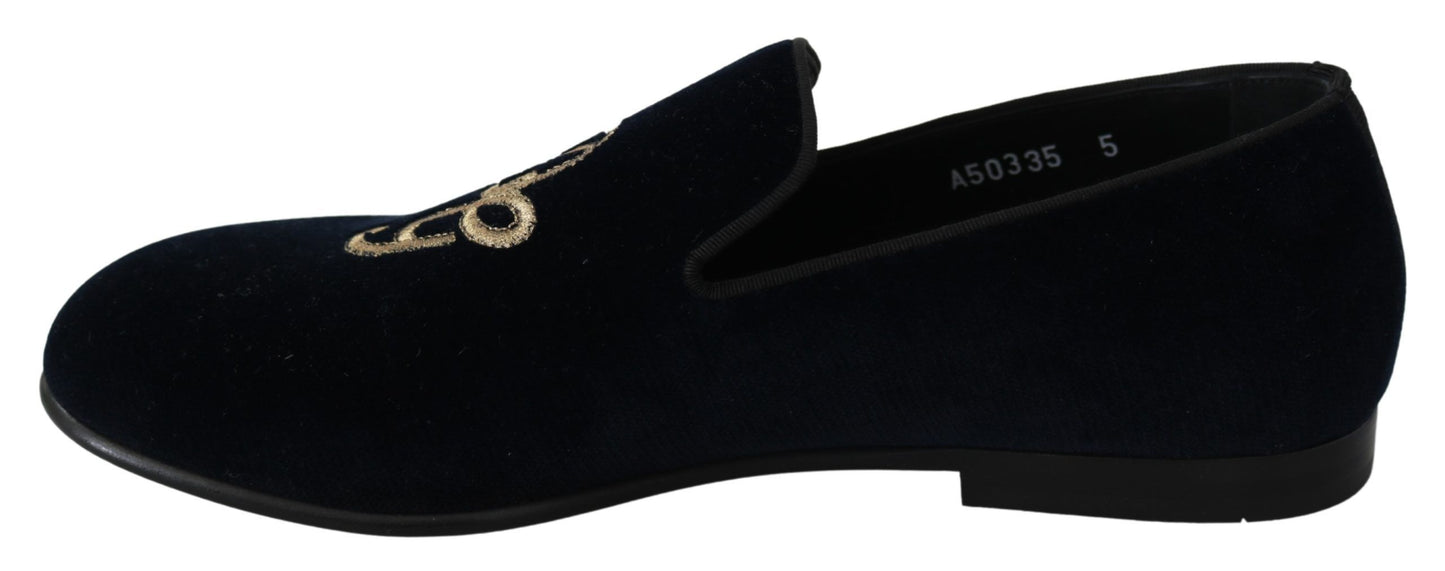 Dolce &amp; Gabbana Elegant Blue Embroidered Loafers