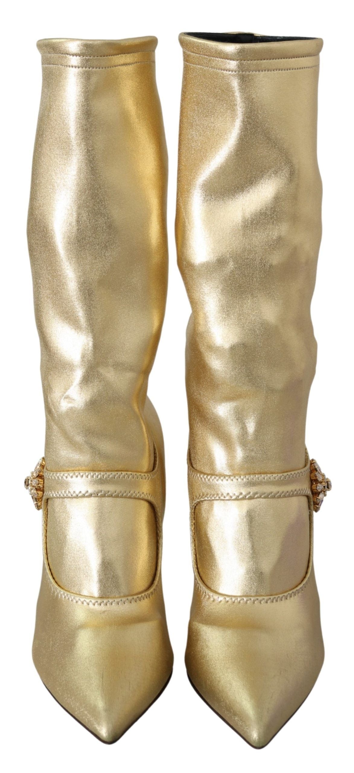 Dolce & Gabbana Elegante Gold-Stiefel Socken mit Strasssteinen