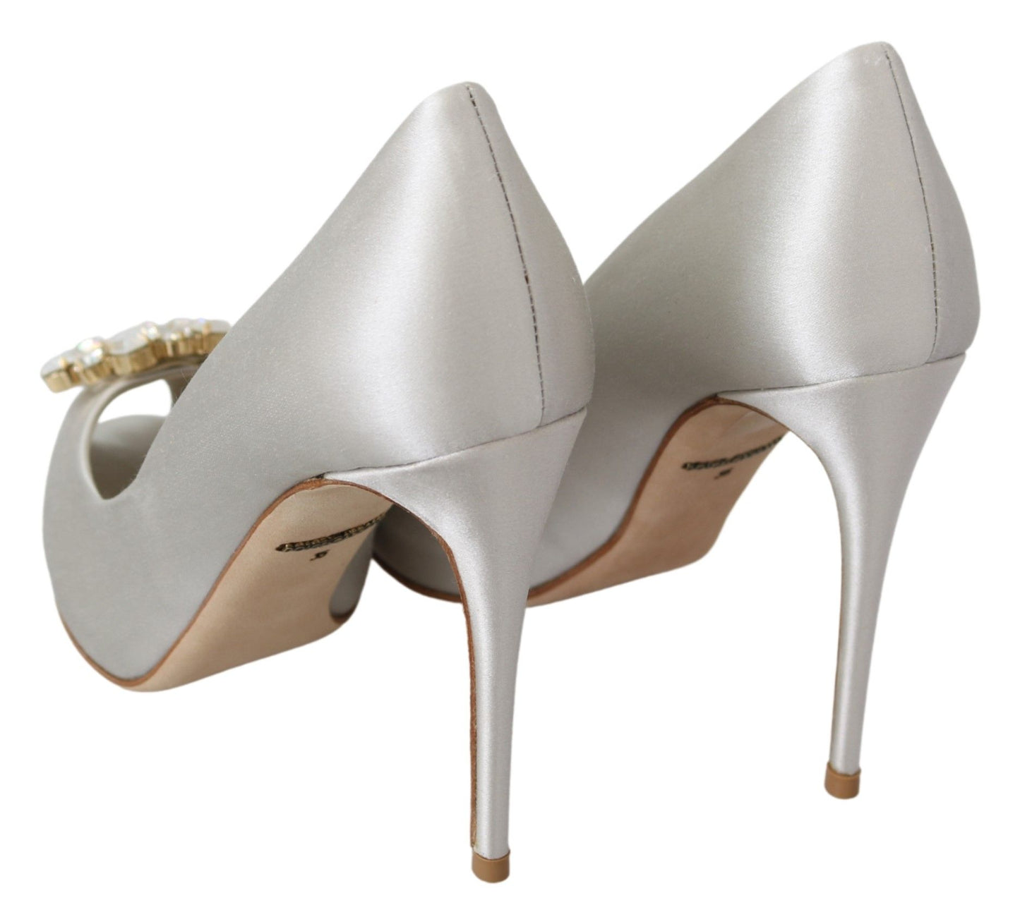 Dolce &amp; Gabbana White Crystal Peep Toe Silk Blend Heels