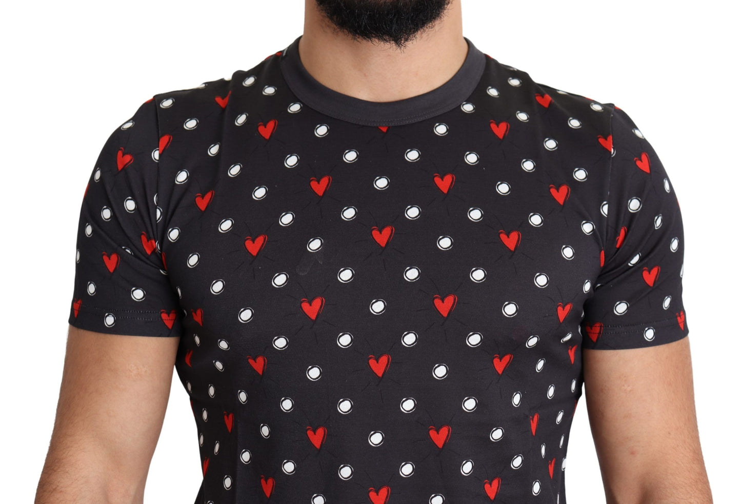 Dolce &amp; Gabbana Chic grey cotton T-shirt with heart prints