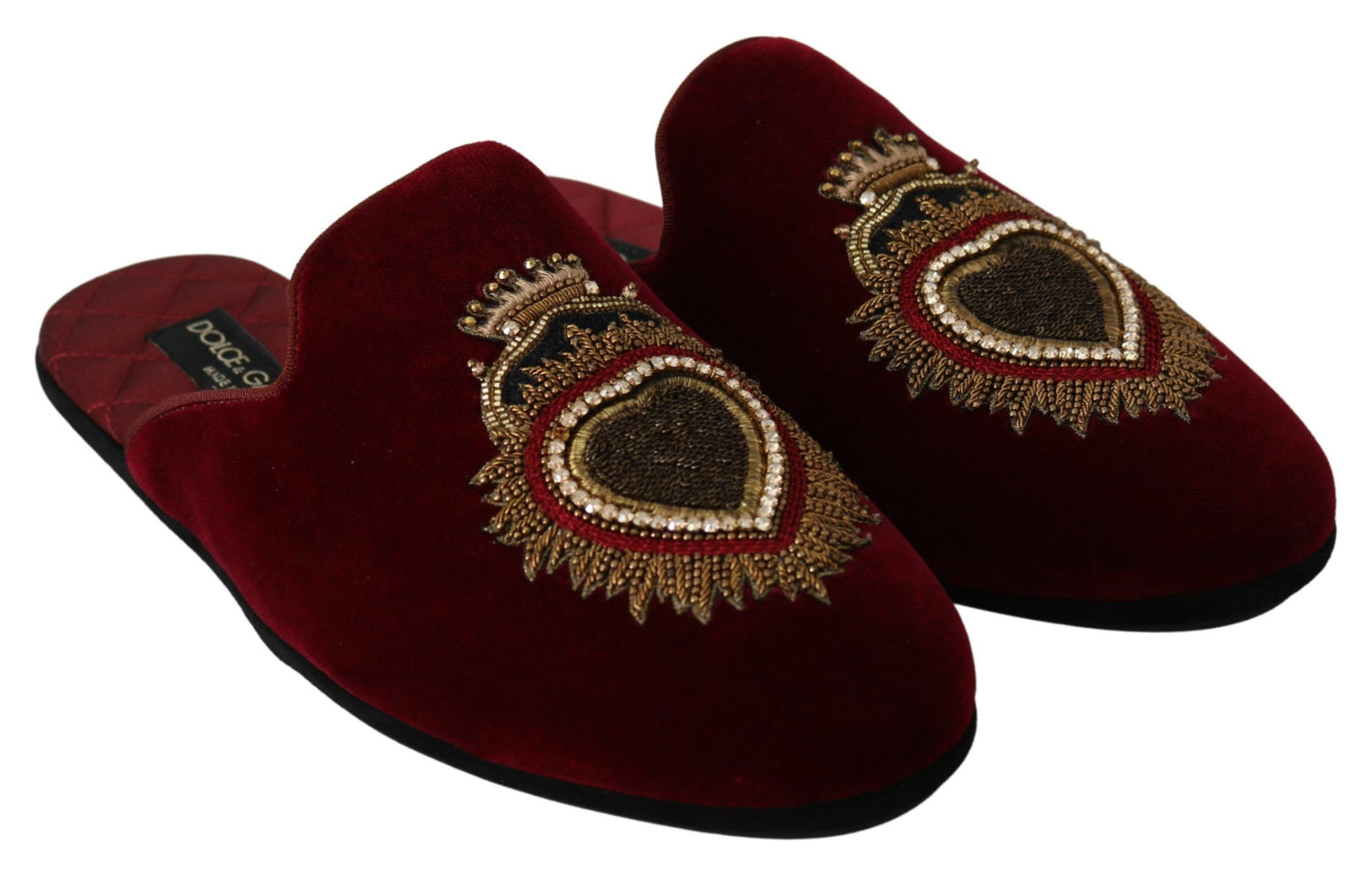 Dolce &amp; Gabbana Embroidered Red Velvet Mules