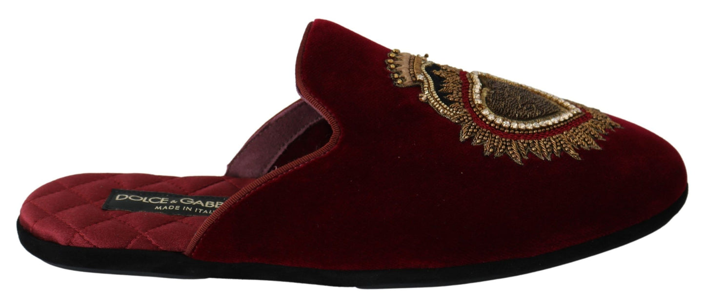 Dolce &amp; Gabbana Embroidered Red Velvet Mules