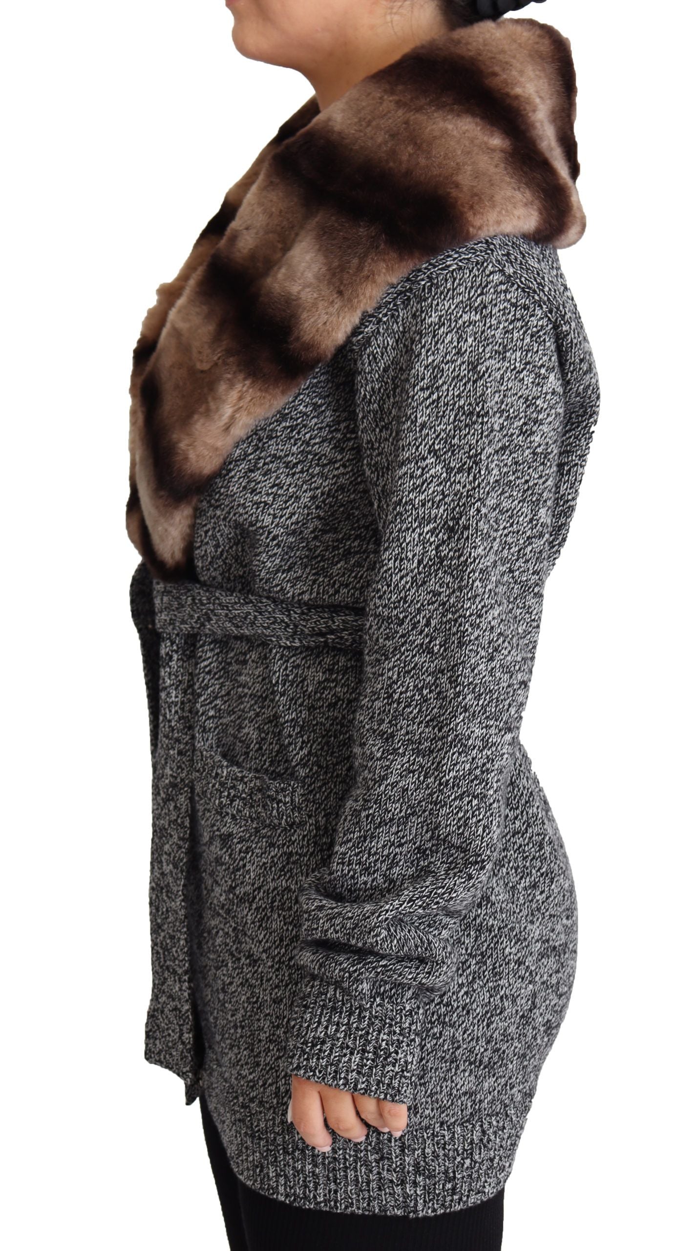 Dolce &amp; Gabbana Elegant cashmere cardigan with rabbit fur collar