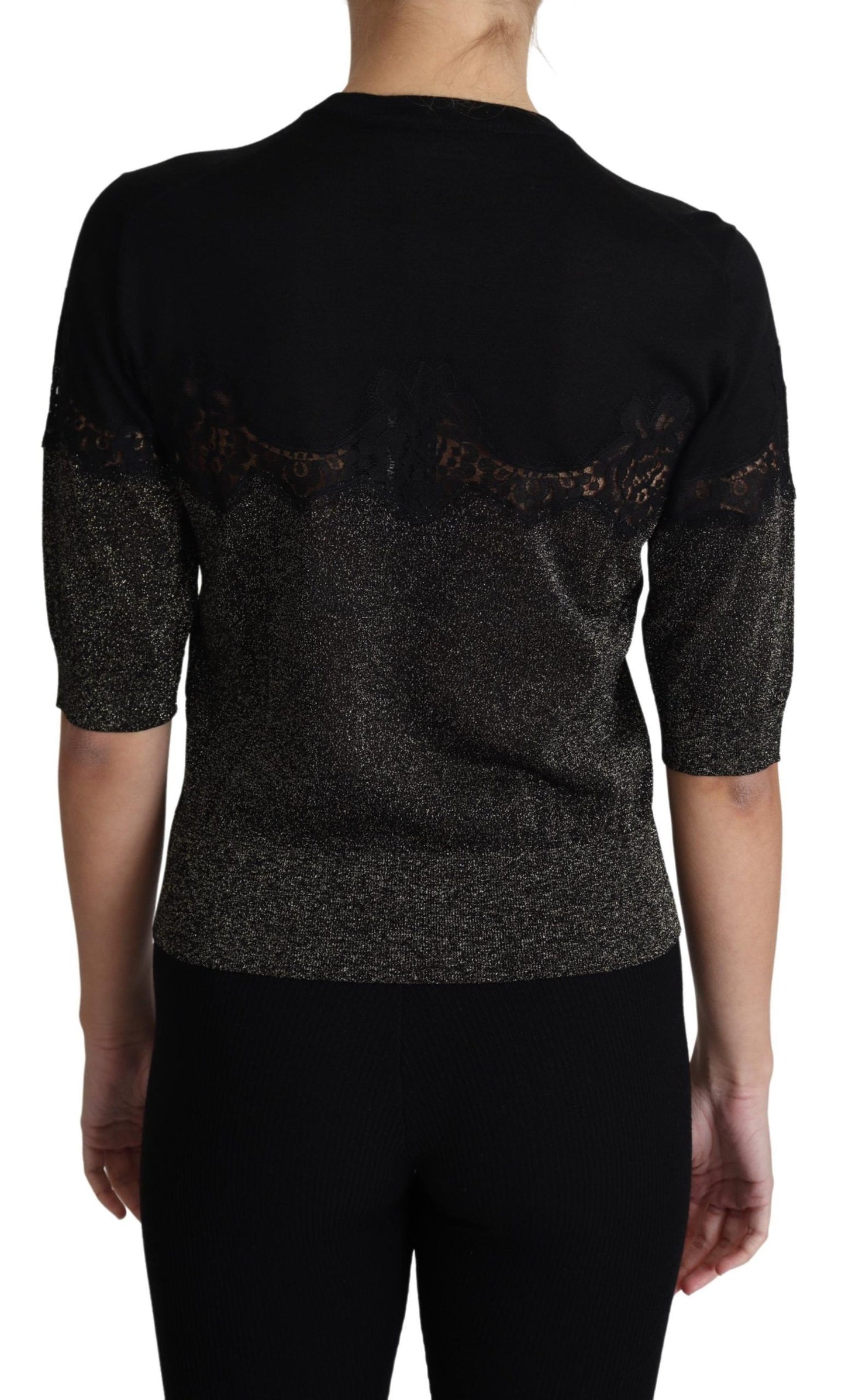 Dolce &amp; Gabbana Elegant jersey blouse with lurex threads and lace