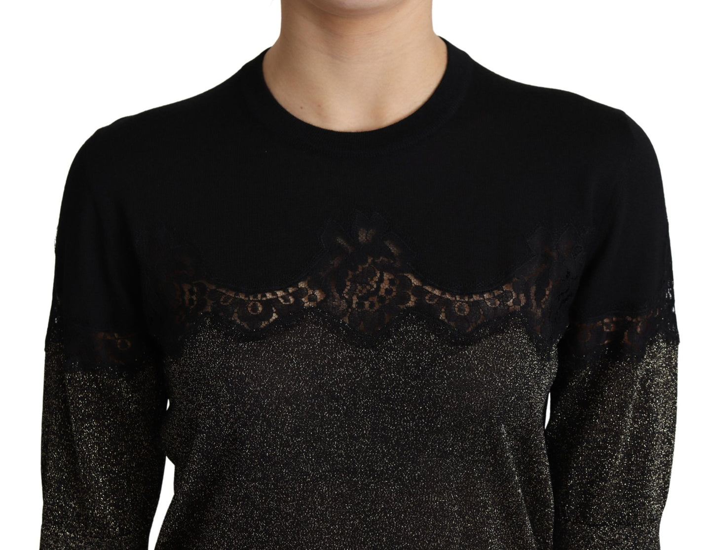 Dolce &amp; Gabbana Elegant jersey blouse with lurex threads and lace