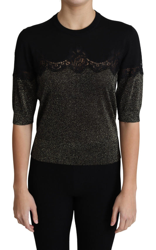 Dolce &amp; Gabbana Elegant jersey blouse with lurex threads and lace