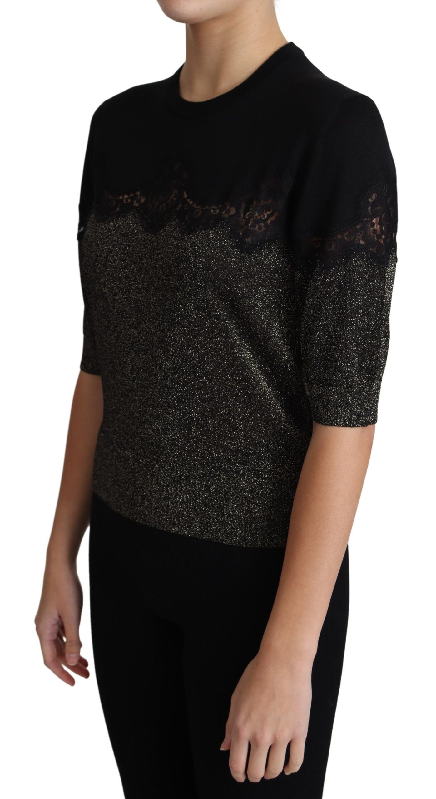 Dolce &amp; Gabbana Elegant jersey blouse with lurex threads and lace