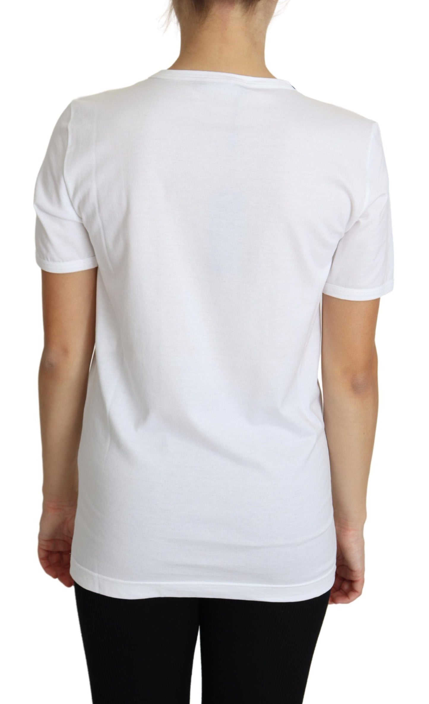 Dolce &amp; Gabbana White Cotton T-Shirt with Crystal Embellishments