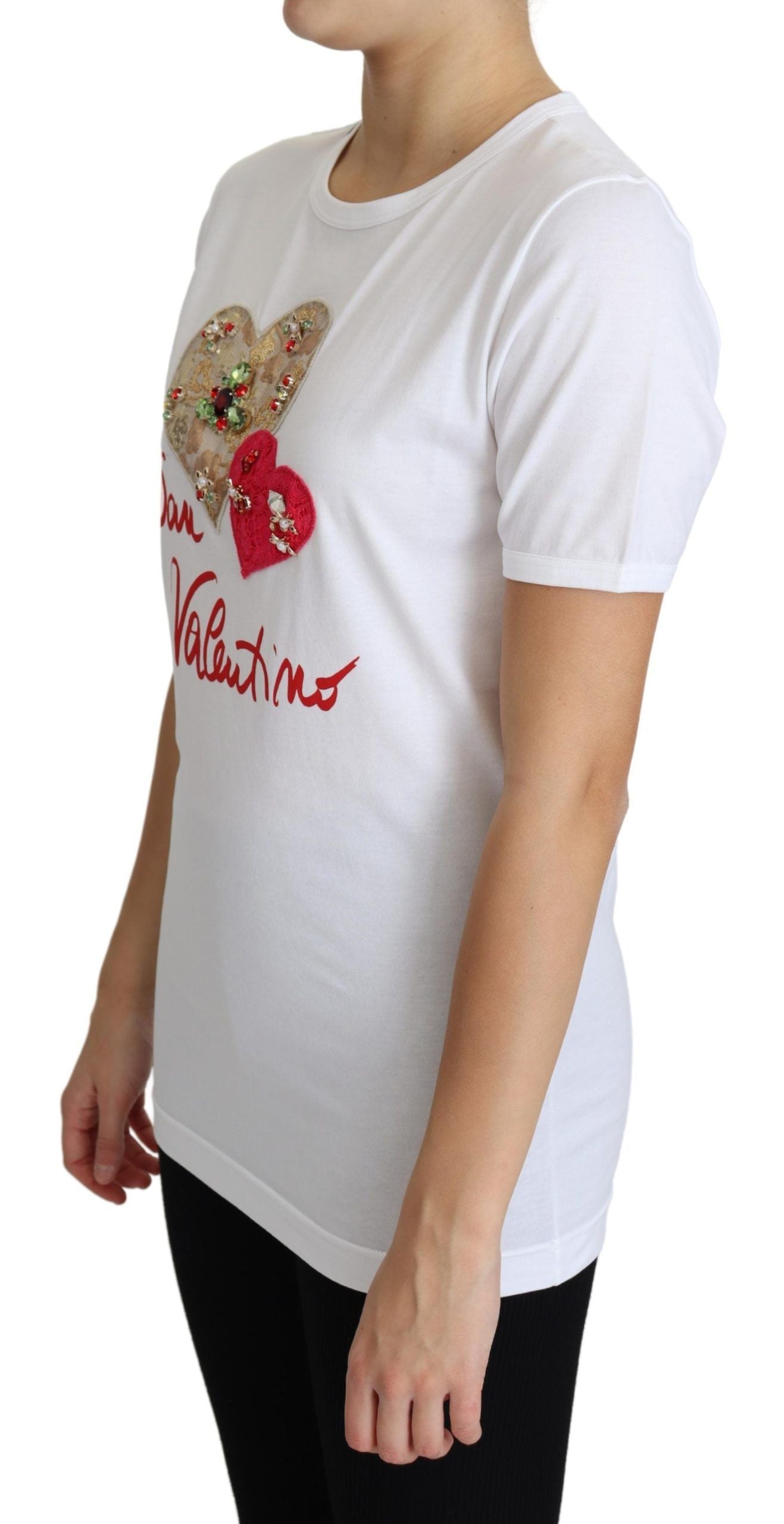 Dolce &amp; Gabbana White Cotton T-Shirt with Crystal Embellishments