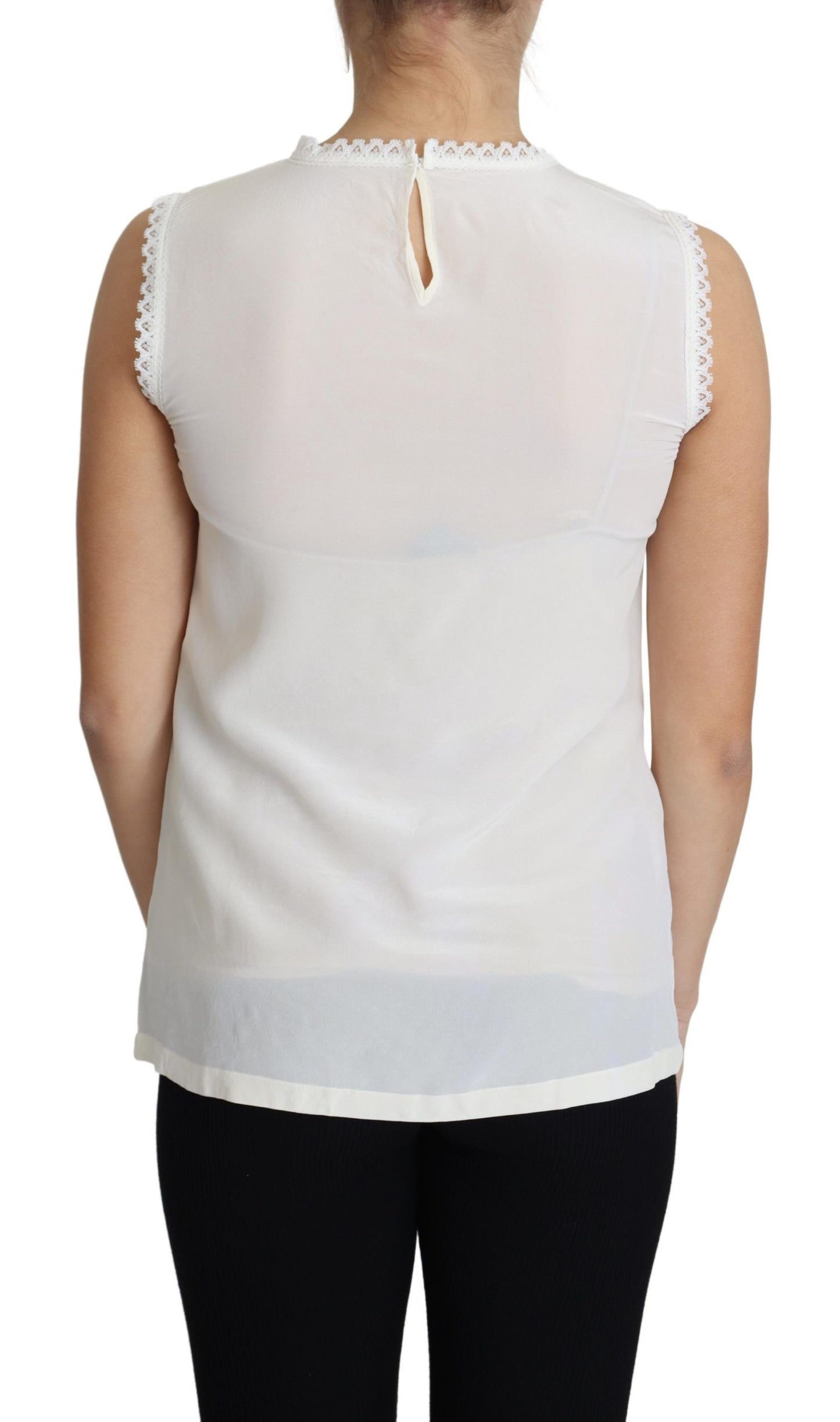 Dolce &amp; Gabbana Elegant sleeveless silk blouse with lace decoration