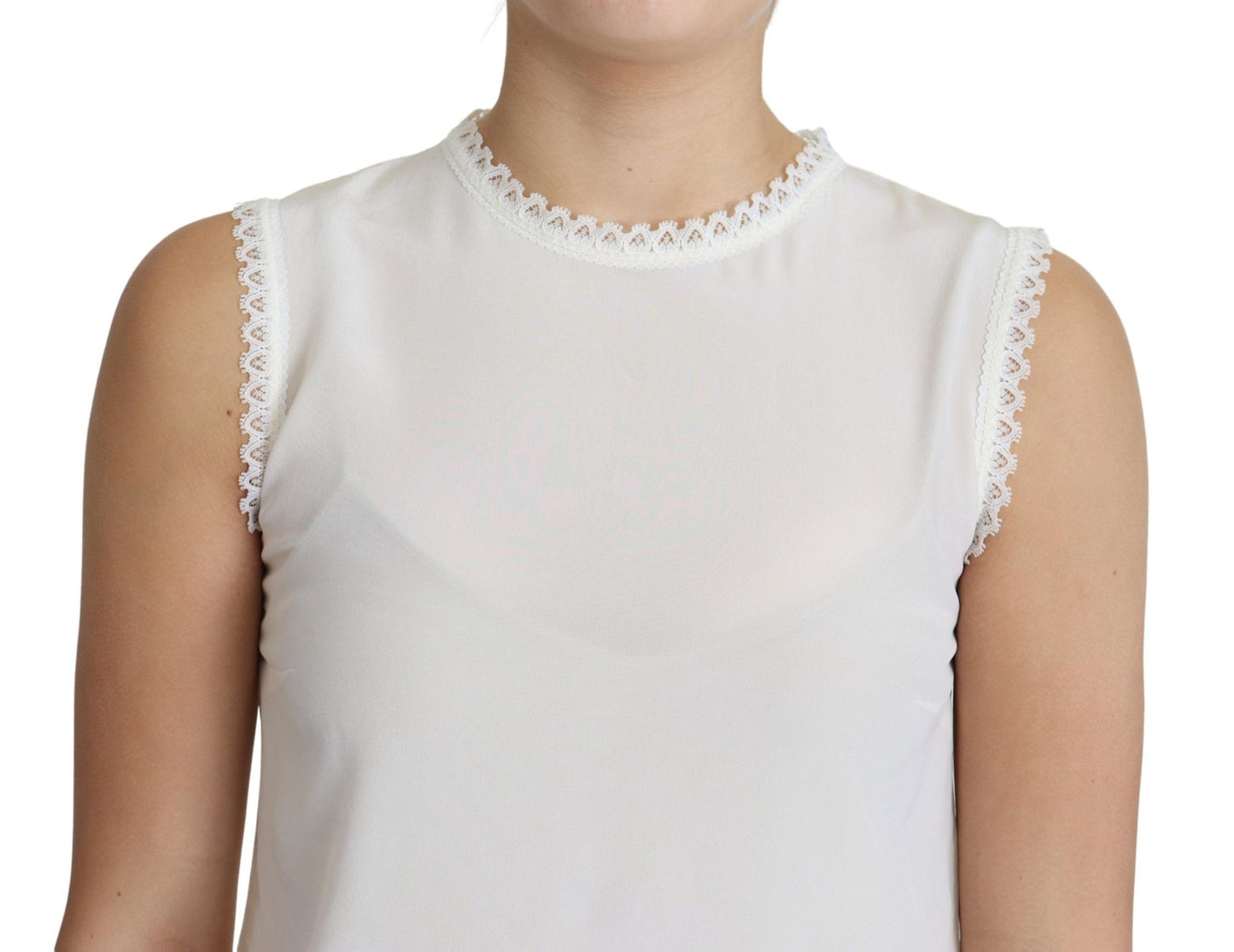 Dolce &amp; Gabbana Elegant sleeveless silk blouse with lace decoration